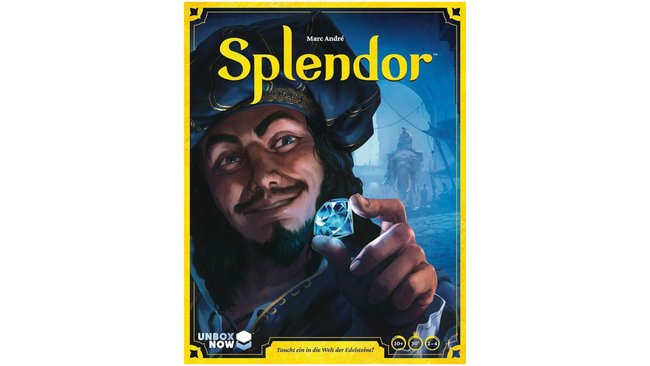 Gezeigt wird das Cover der Box des Brettspiels Splendor.