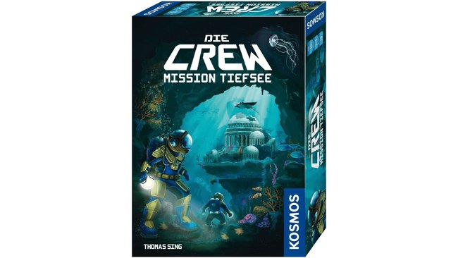 Gezeigt wird die Box des Kartenspiels Die Crew: Mission Tiefsee.