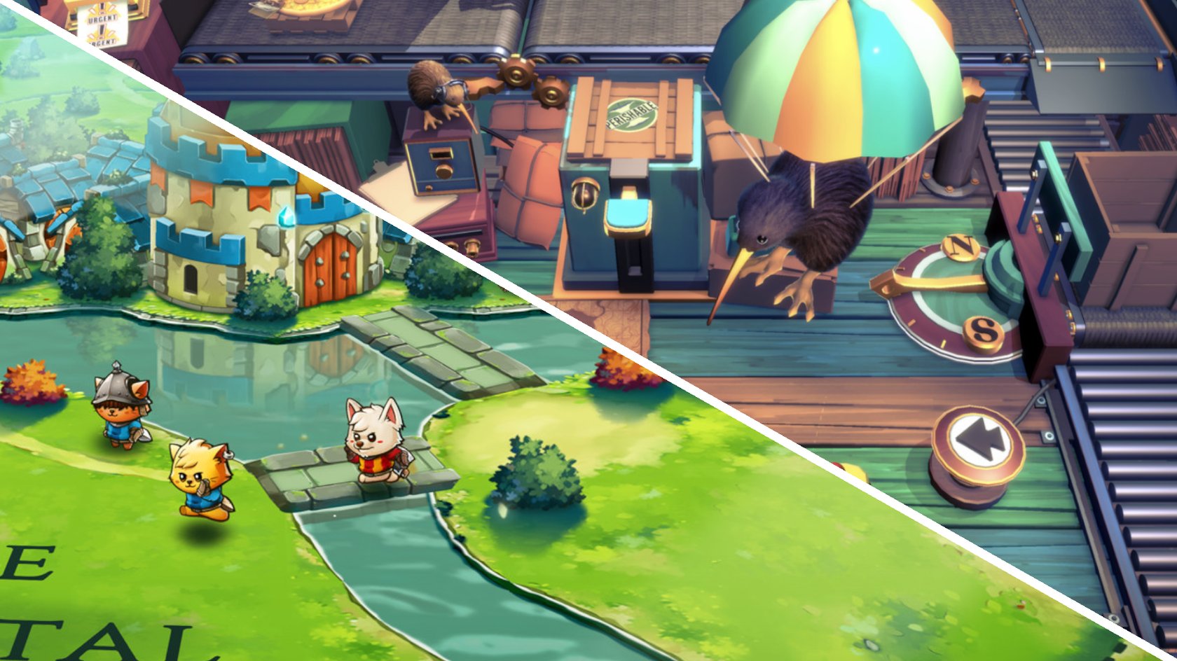 Gezeigt wird eine Kollage aus Screenshots aus den Videospielen Cat Quest II und KeyWe.