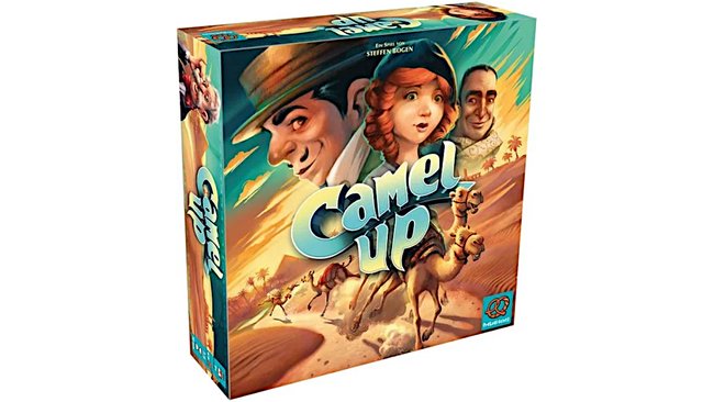 Gezeigt wird die Box des Brettspiels Camel Up.