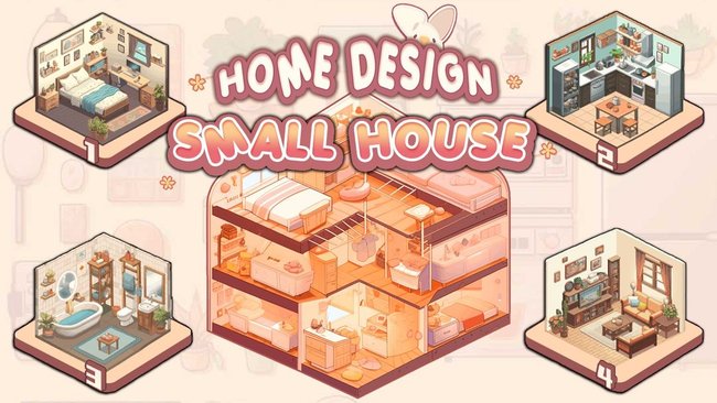 Gezeigt werden fünf Räume aus dem Onlinespiel Home Design: Small House.