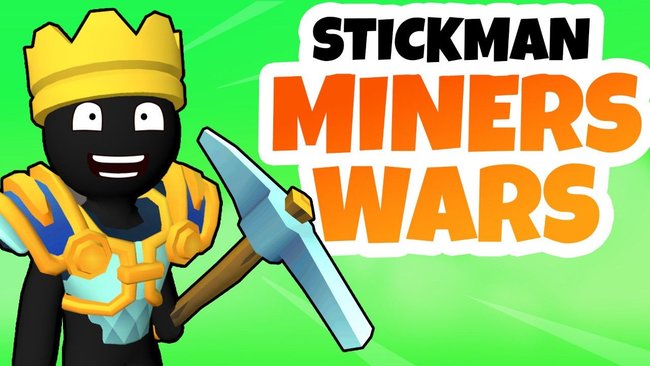 Gezeigt wird ein Strichmännchen mit Krone und Spitzhacke und der Schriftzug "Stickman Miners Wars".