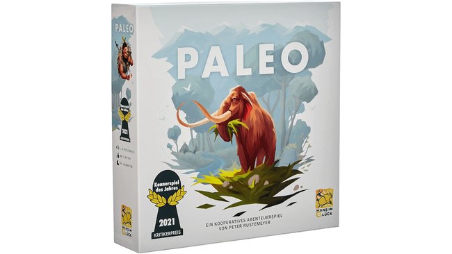 Gezeigt wird die Box des Brettspiels Paleo.