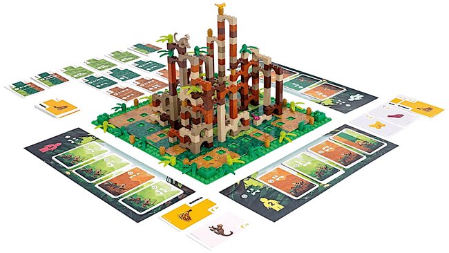 Gezeigt wird das Spielmaterial des LEGO-Brettspiels Monkey Palace.