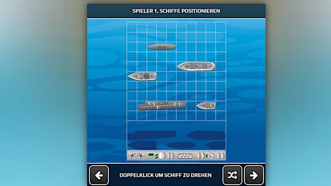 Gezeigt wird die Startaufstellung des Schiffe versenken-Spiels Boat Battles.