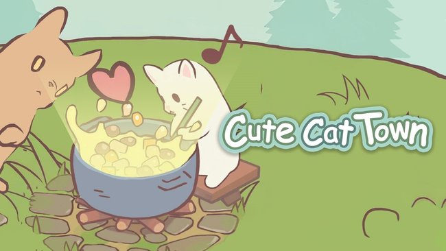 Gezeigt werden zwei Katzen im Onlinespiel Cute Cat Town, die Suppe in einem Kessel kochen.