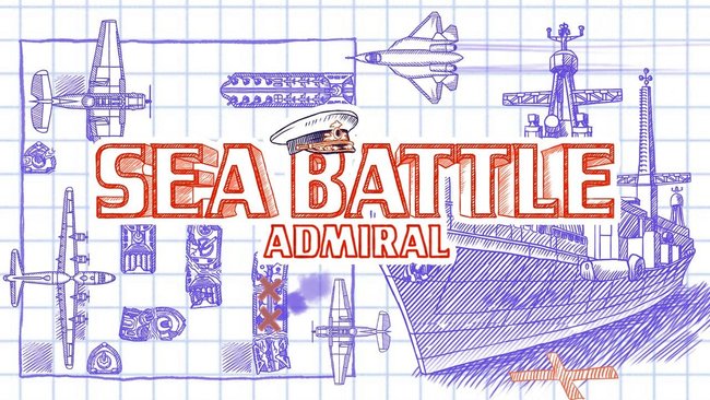 Gezeigt wird das Spielfeld und der Schriftzug des Schiffe versenken-Spiels Sea Battle Admiral.